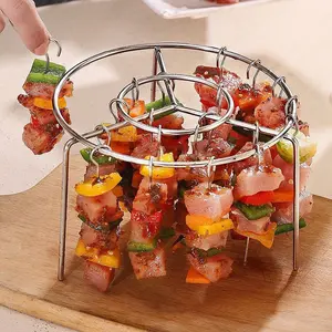 Stainless Steel Air Fryer Skewer Rack with 24 skewers, Multi-Purpose Vertical Grill Stand for Kebabs, Vegetables & Meats, Fits Most Air Fryers, Dishwasher Safe, Reusable Cooking Accessory