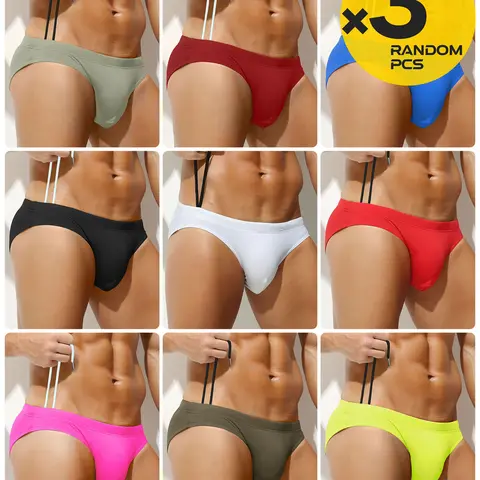 2/3/4 Pack Random Color Men's Drawstring Bikini Briefs, Solid Color Minimalist Fashion, Active Butt-Lifting, Stretch Breathable, Quick-Dry, for Beach, Pool, Swimming and Home Use