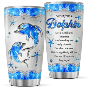 CUBICER Dolphin Tumbler Coffee Mugs Dolphins Stainless Steel Tumblers Travel Insulated Mug Cup Large 20 Oz Decor Gifts For Adults Girls Kids Women On Birthday Christmas Holiday