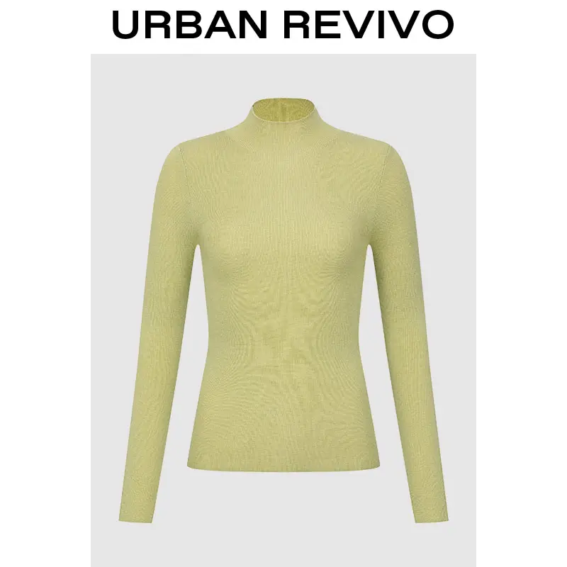 URBAN REVIVO Women's Basic Long Sleeve Turtleneck Knitwear Top, Casual Fashion Basics for a Simple Look