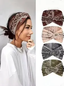 Women's Walnut Hairbands Set of 4, Vintage Sports Style, Perfect for Yoga, Makeup, Spa, and Exercise Wear