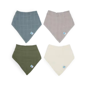 Cotton Muslin + Fleece Bandana Bib 4 Pack - Sea