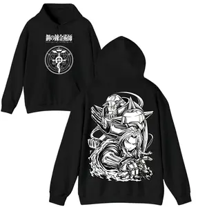 Fullmetal Alchemist Brotherhood Hoodie – Edward & Alphonse Elric | Black Pullover with Transmutation Circle Front & Battle-Ready Duo Manga Art Back | Anime Streetwear Design Graphic T-Shirt, Hoodie & Sweater