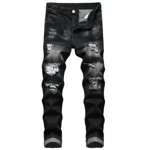 Mens Ripped Jeans Distressed Destroyed Slim Fit Straight Leg Denim Pants Soft Casual Stretch with Pockets Can be used with raincoat