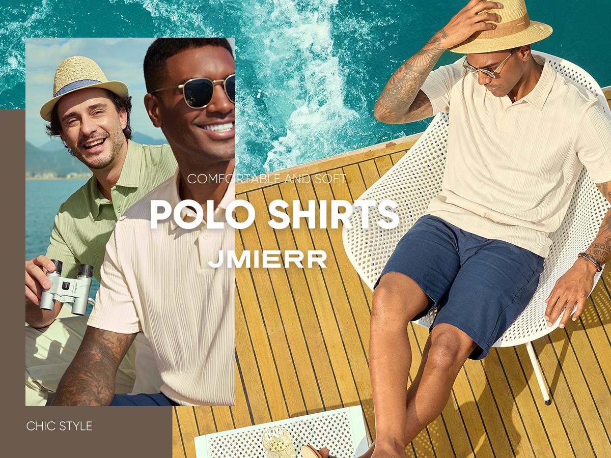 JMIERR 2026 Mens Casual Knit Polo Shirts Stretchy Old Money Textured Short Sleeve Dress Golf Shirts