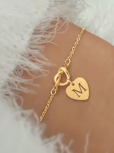 Fashion Letter Detail Heart Design Bracelet, Heart Shaped Bracelet, Stainless Steel Jewelry for Women for Party, Daily Clothing Decor, Trendy All-match & Exquisite Jewelry for Birthday Gift