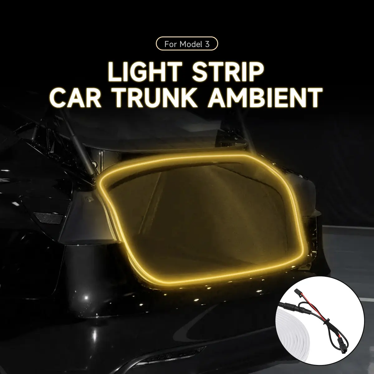 FCCEMC Car Interior LED Light For Tesla Model 3 Highland Trunk Interior LED Light Silicone Strip Flexible Rubber Lamp Warm White Interior Car Lights Led Car Ambient Light Car Ambient Lighting