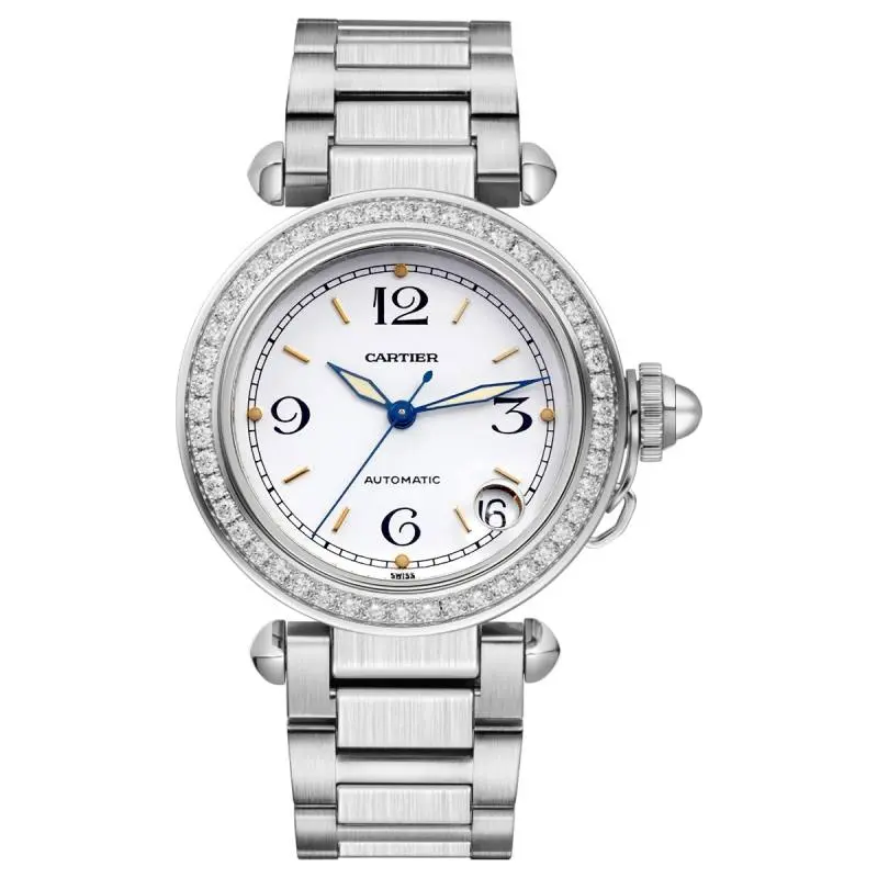 Cartier Pasha W31015M7 Stainless Steel Watch Custom Diamond Bezel WHP041229/WHT017834
