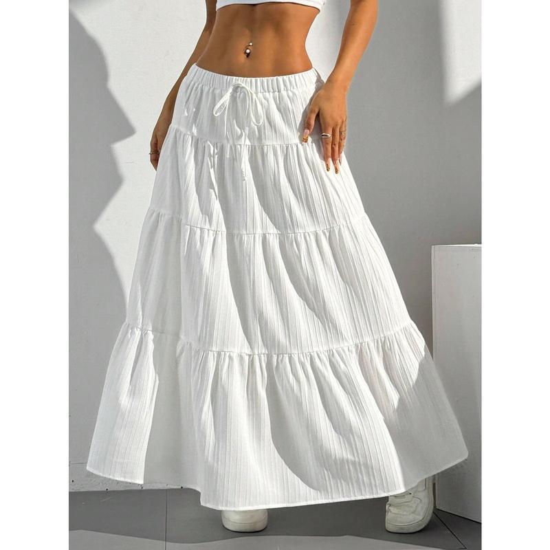 Women's White Half Skirt with Tie, Loose Long Skirt for Women