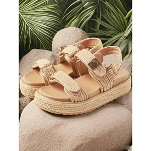 Raffia Platform Sandals For Women Espadrilles Open Toe Ankle Strap Shoes Summer Outdoor Beach Dress