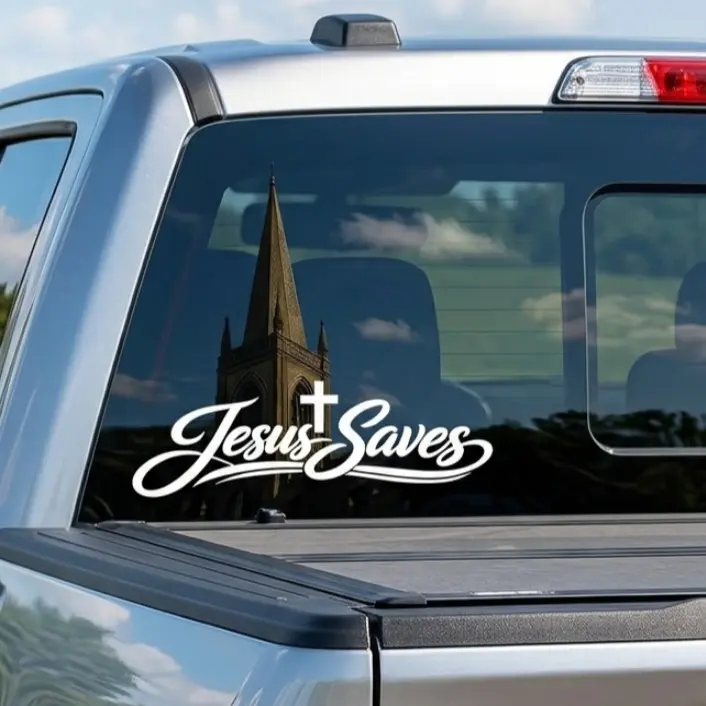 Jesus Saves Cross Vinyl Car Window Decal, Elegant Script Christian Faith Sticker, Weatherproof Religious Vehicle Sticker for Truck SUV Van Bumper Window, Die Cut Vinyl Decor for Tumbler Laptop, Christian Gift for Believers, Faith Witness Auto Accessories