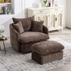 Eyisean 46.1" Chenille Swivel Accent Chair, Comfy Wide Seat Cloud Couch Reading Chair with Ottoman, Modern Oversized Upholstered Armchair with Pillows & Cushion, Deep Seat Single Sofa for Living Room
