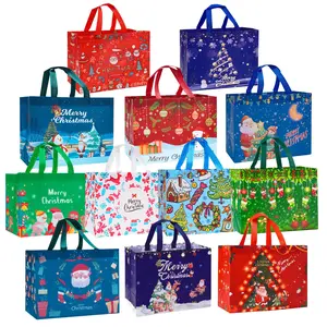 12 Pack Christmas Gift Bags Large Reusable Tote Bags, Non-Wove Bags for New Year's Shopping, Christmas Surprise, Xmas Party Supplies