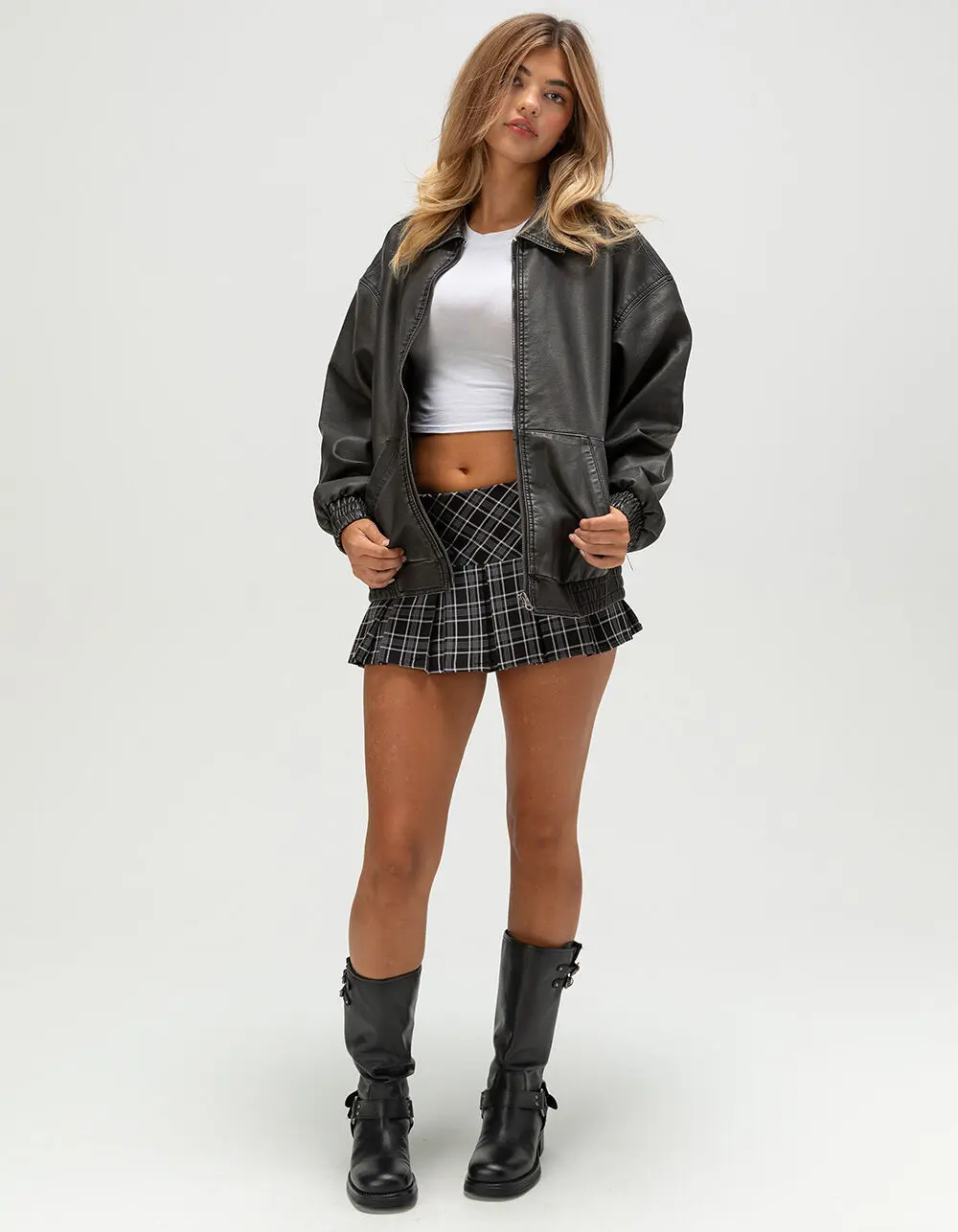 RSQ Womens Oversized Faux Leather Bomber Jacket RSQ Womens Oversized Faux Leather Bomber Jacket