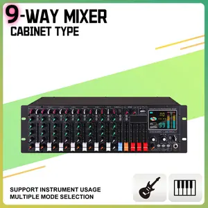 Professional 9-channel rack mounted audio mixer, equipped with 99 DSP effects and 48V phantom power - black studio/live sound equipment, suitable for musicians and DJs, multifunctional control panel, studio use, sturdy and durable, DJ equipment mixing con