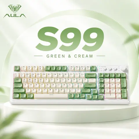 [Restock]AULA S99 Key Keyboard, Tri-Mode Bluetooth/2.4GHz/USB-C Cute Creamy Gaming Keyboard with Number Pad RGB Backlit, Media Knob Custom for MAC Xbox PC Gamer Valentine's Day gift S99 Keyboard Fixed Keycaps & Switches (Non-Replaceable)