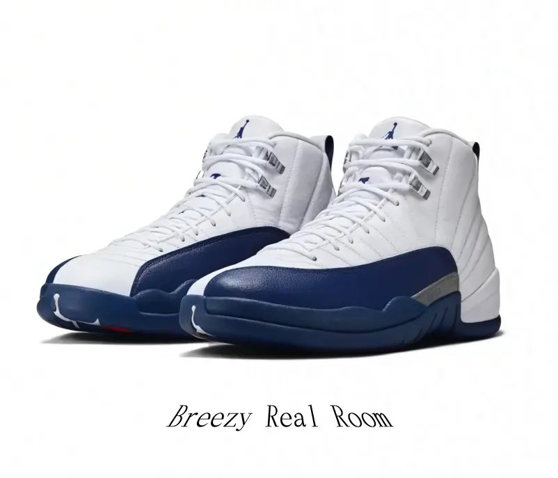 White & Navy Blue Leather High-Top Basketball Sneakers - Fashionable Sports Shoes, Highcut Shoes, Retro Chunky Streetwear Style with 2-Tone Upper, Silver Hardware