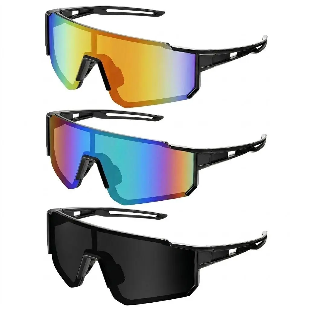 FEICE 3-Pack 1-Piece Windproof Goggles - Men’s Sunglasses, Sunglasses for Women - Biking, Skiing Eyewear with Blue-Black Lenses, Outdoor Sports Eyewear, Sports Cycling Sunglasses