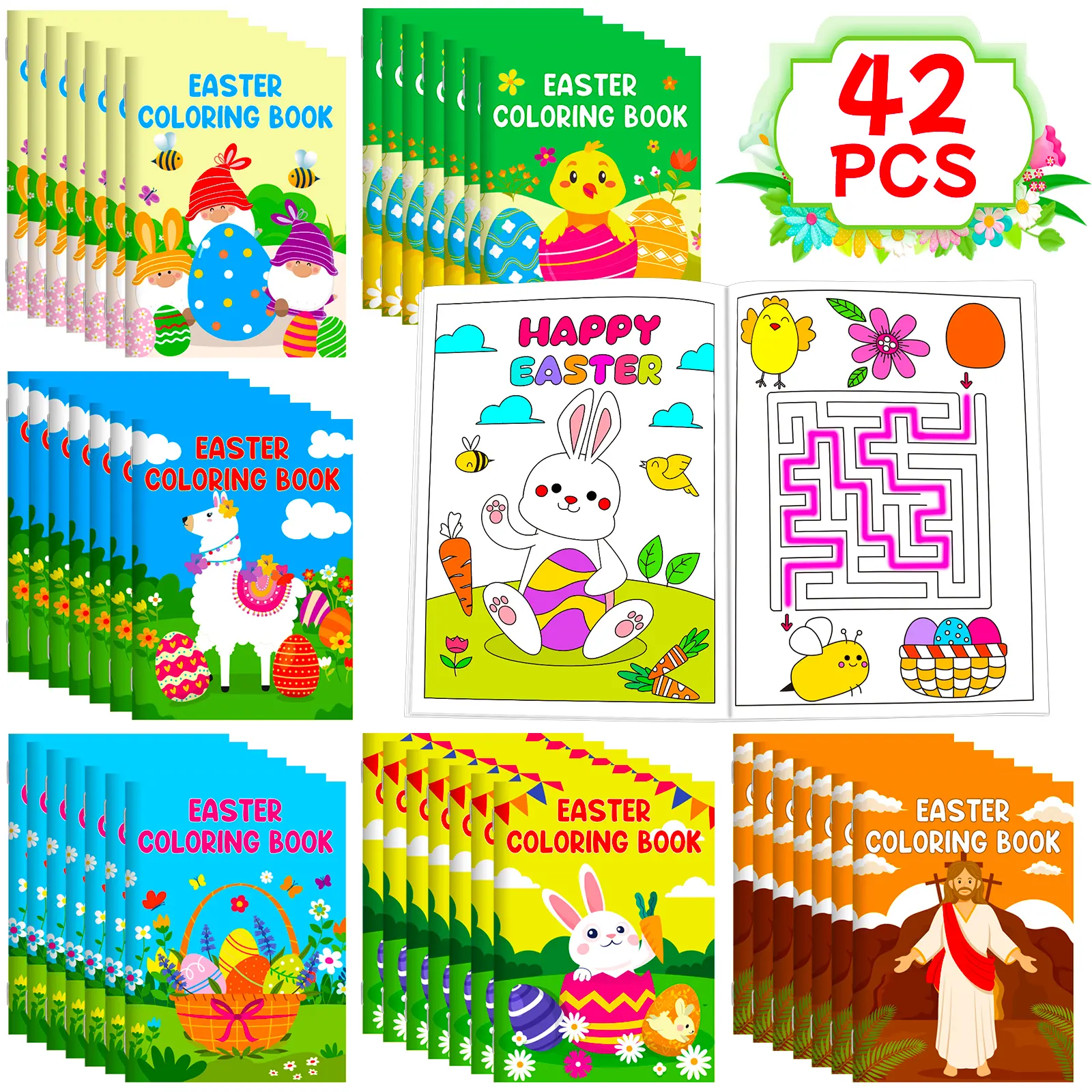 42pcs Easter Coloring Books for Kids Boys Girls Ages 4-8 8-12, Mini Bulk Activity Books Easter Party Favors, School Classroom Prize Supplies, Easter Basket Stuffers Fillers