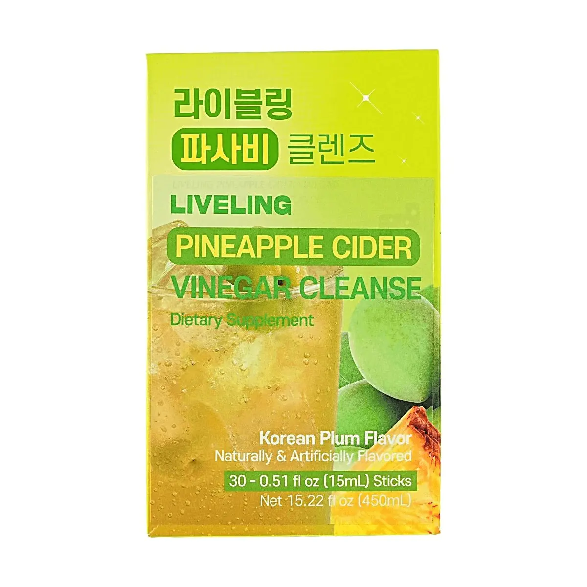 LIVELING Korean Pineapple Vinegar Drink - Plum Flavor, 30 Sticks, 450ml | Low Calorie, 0 Sugar, Gut Health, Detox, Post-Meal Solution