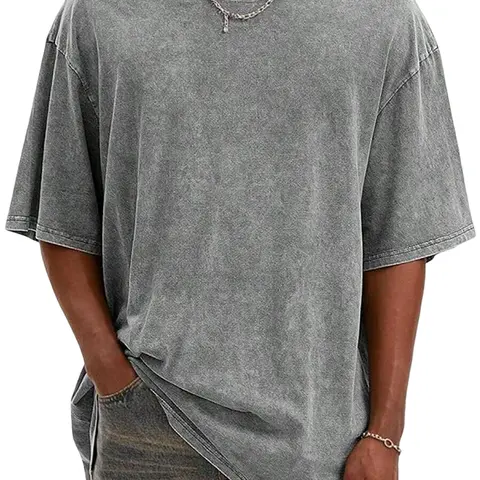 Men's Heavyweight Breathable Cotton Retro Crew Neck Short-Sleeve Loose Fit Plain T-Shirt - Menswear Streetwear Casual Basic Tops, Skin-Friendly, Easy Layering, Ideal for Daily Indoors Wear