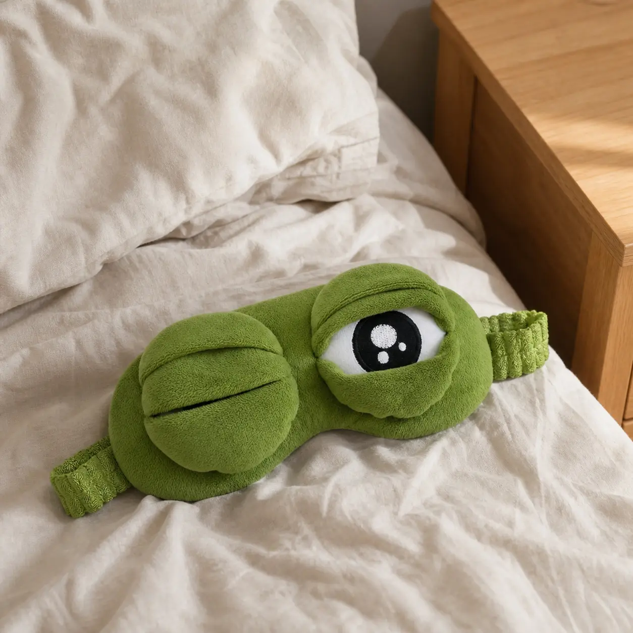 Funny Green Sleepy Eyes 2-in-1 Headband and Sleep Mask, Soft Plush Hair Accessory for Naps and Bedtime