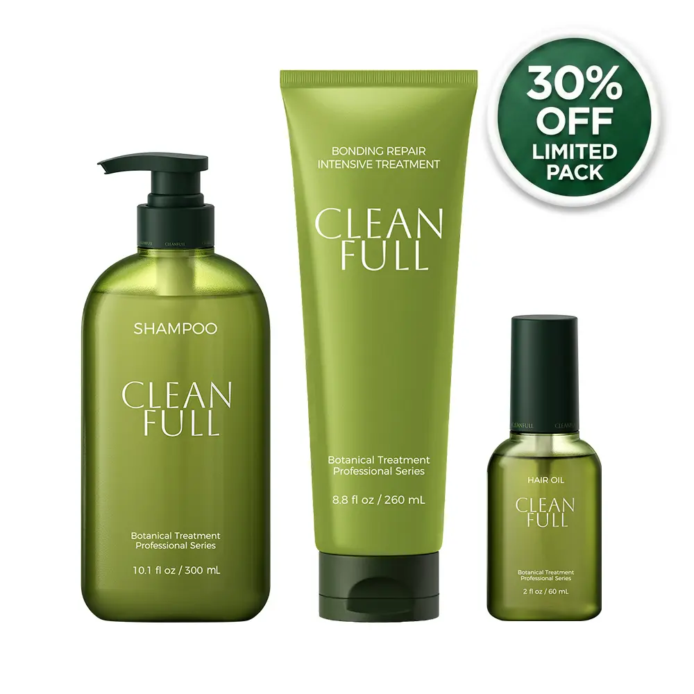 CLEANFULL Bonding Repair Hair Trio Set, Daily Treatment to Restore Damaged Hair with Glycerin for Smoothing, Frizz Control & UV Protection, Gentle