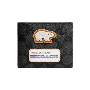 COACH 3-in-1 Wallet with Classic Logo Ski Patch and Coated Canvas for Women in Black