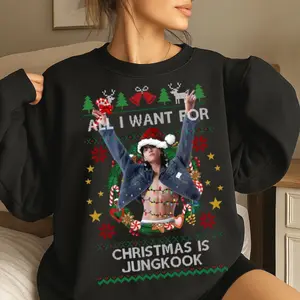 All I Want For Christmas Is Jungkook Unisex Sweatshirt, Kpop Ugly Hoodie, Jungkook Xmas Tshirt, Vintage Retro Boyband Graphic, Unisex Sweater Pullover Tee