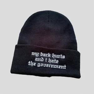 My Back Hurts and I Hate the Government Black Beanie Hat - The Original - Leftist Punk Anti Oligarchy Anti Capitalist ACAB Protest