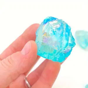 Raw Aqua Aura Quartz Crystal, 1/2 Counts Rough Aqua Aura Quartz Stone, Raw Blue Quartz, Home Decor