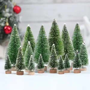 New Artificial Mini Wooden Christmas Tree Blue Green White Gold Color Tower Pine Small Sisal Christmas Tree Tabletop Ornament Decor 2025 Gifts