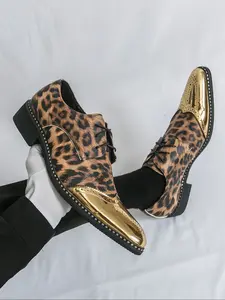 Men's Fashion Leopard Print Business Formal Shoes, Wedding Groom Dress Shoes, Stylish Casual Sneakers for Men