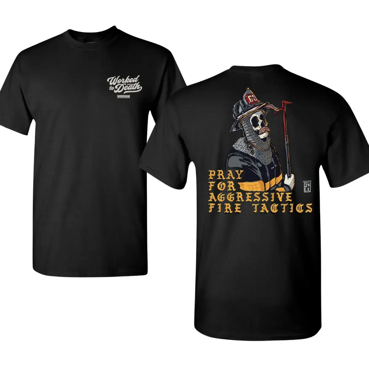 180g[100%cotton]Workman Pray For Aggressive Fire Tactics T-Shirt – Vintage firefighter skeleton graphic tee, retro fire department apparel, classic fireman axe shirt for first responders, Top Menswear Streetwear
