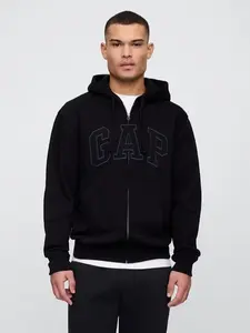Men Relaxed Gap Logo Zip Hoodie - True Black
