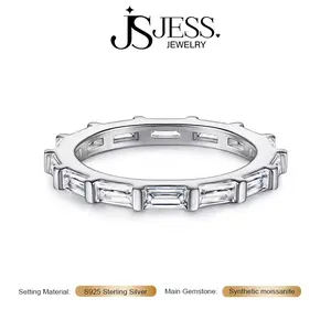 3 ct total baguette cut moissanite eternity ring, solid S925 silver stacking band for women