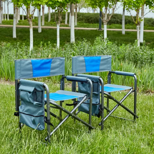 BLUE 2-piece Padded Folding Outdoor Chair with Storage Pockets