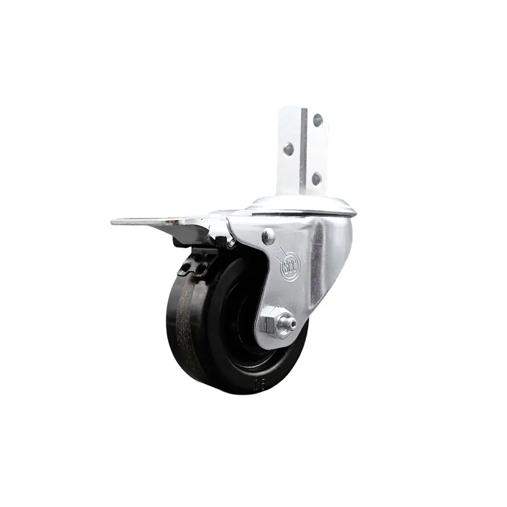 Service Caster SCC-SQTTL20S3514-PHS-34 Lockable Swivel Square Stem Caster, Furniture Moving Wheel with 3.5x1.25in Black Phenolic Wheel, 0.75x2in Square Stem, 3x0.26in Mounting Holes & Total Lock Brakes, Lockable Wheels