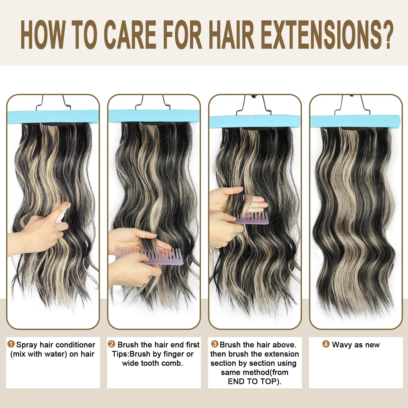 AISI HAIR 4PCS Long Wavy Hair Extensions 20/24 Inch Synthetic Thick Hairpiece for Women Double Weft Construction Non-Slip Clips Comfortable Wear AISI HAIR 4PCS Long Wavy Hair Extensions 20/24 Inch Synthetic Thick Hairpiece for Women Double Weft Construction Non-Slip Clips Comfortable Wear