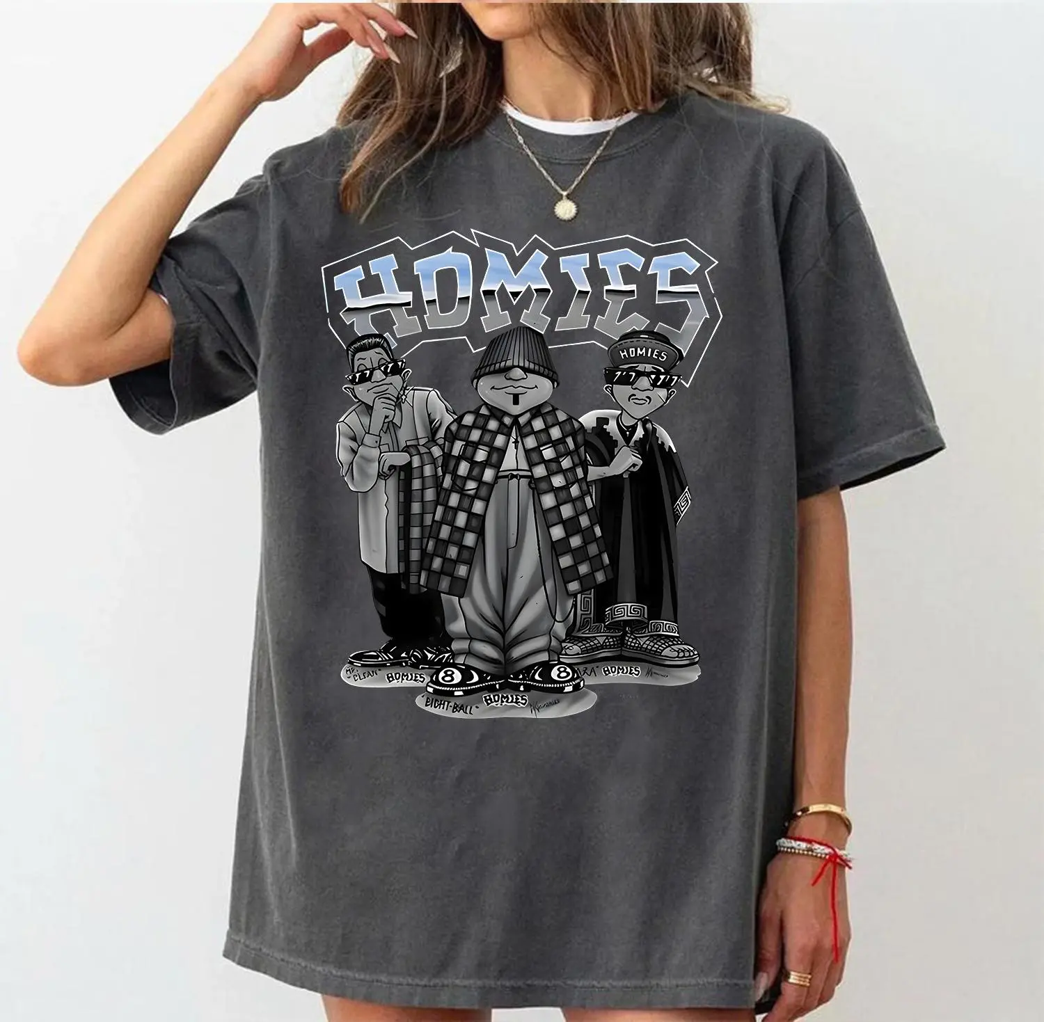 Homies Signature Bootleg Print Cotton Tshirt, Eightball Trio Shirt, Chicano Style Art Men's T-shirt, Gang Mexico Graphic Shirt, Vintage Y2k Streetwear