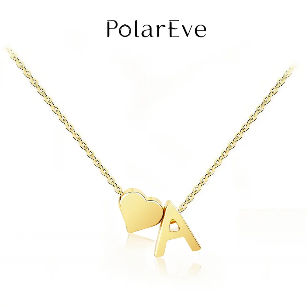 Women's PolarEve Elegant Minimalist Initial Necklace - Golden A-Z Heart-Letter Dainty Pendant Long Chain, Fashionable Accessory, Jewelry for Women, Stylish Accessories, Custom Name Necklaces, Christmas Gift, Initial Necklaces