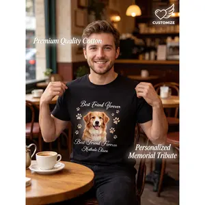Personalized Custom Pet Photo & Name T-Shirt - Suitable for Dog Cat Lovers, Breathable Cotton Crewneck Tee with Your Pet' Picture/Text, Casual Gift Men Women, Memorial Keepsake Daily Wear or Pet-Theme