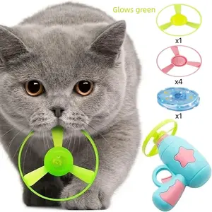 7 Pcs Cat Fetch Toy Set Launcher Gun, Glows Flying Disc, Cat Track Toy for Cat Training Hunting Chasing Interactive Cat Toys for Bored Indoor, Cute Kitten Cat Toys, Flying Propellers For Dog and Puppy Toy Pet Supplies, Cat Stuff Outdoorfun, Dog Stuff