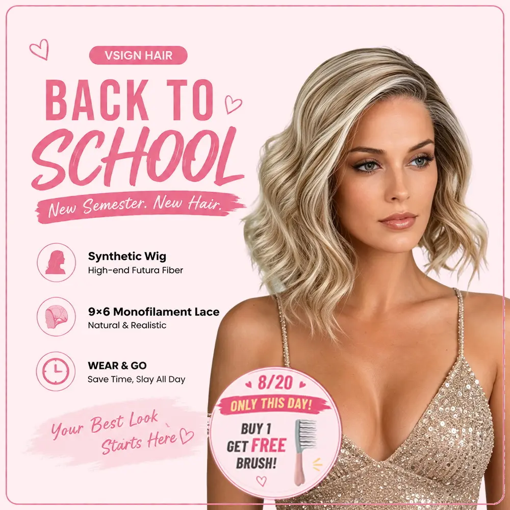 [Sherry] VSIGN Mono Top Short Wave Ash Honey Blonde Highlight Scandinavian Hairline 9×6 Full Monofilament Lace Hand Tied Top Wig Bendy Ear Tabs Velcro Adjustment Air Cap Glueless Lace Front Wig Synthetic Heat Resistant Fiber Summer Vibes