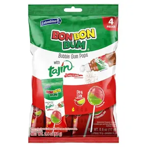 Bon Bon Bum with Tajín – 4pc Bag – 68g (2.4 oz) – Colombian Lollipops with Chili & Lime – Imported from Colombia