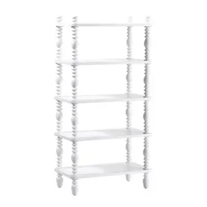 Walker Edison WEVIV41482WH1 48 x 14 x 25 in. Easy Assembly Solid Wood 5 Shelf Spindle Bookshelf, White