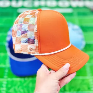 Orange & White Checkered Foam Trucker Hat