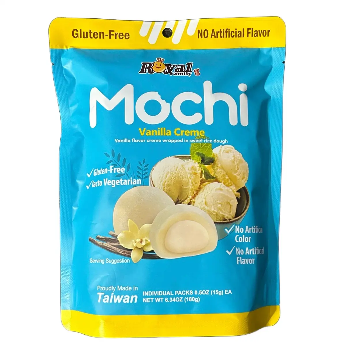 Royal Family Mochi Vanilla Creme 180g - Rice Cake with Vanilla Filling- Sweet Snack Candy Dessert