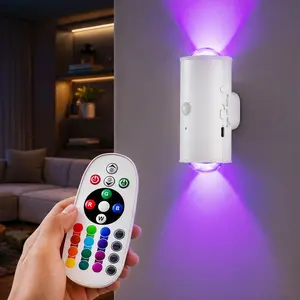 Smart LED Night Light, Wireless Color Changing Motion Sensor Light, Remote & Button Control Rechargeable RGB Wall Light for Stairs, Closet, Hallway, Bedroom, Entryway