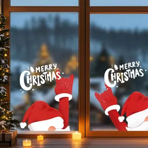 2 pieces of 45cm*60cm Christmas glass door and window stickers, lively and playful Santa Claus, PVC static electricity easy to tear and paste, no residue to remove, suitable for holiday decoration in shopping malls, hotels, shops and homes.